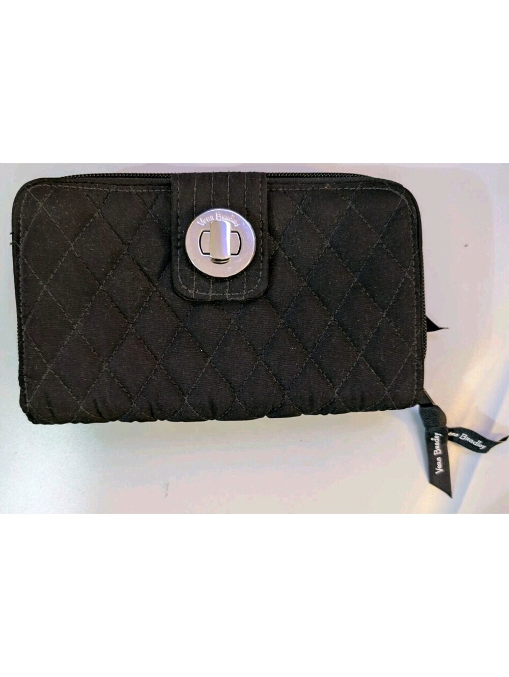 Vera Bradley Classic Black Quilted RFID Turnlock Wallet - New Without Tags